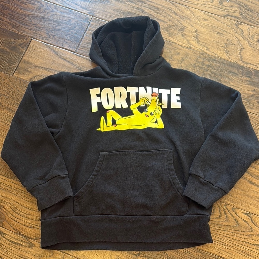 Black Fortnite Hoodie with Yellow Banana Peely Graphic